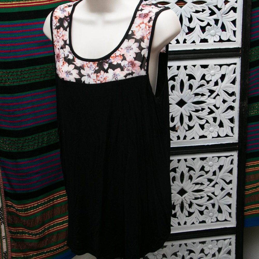 Black top with flower neckline